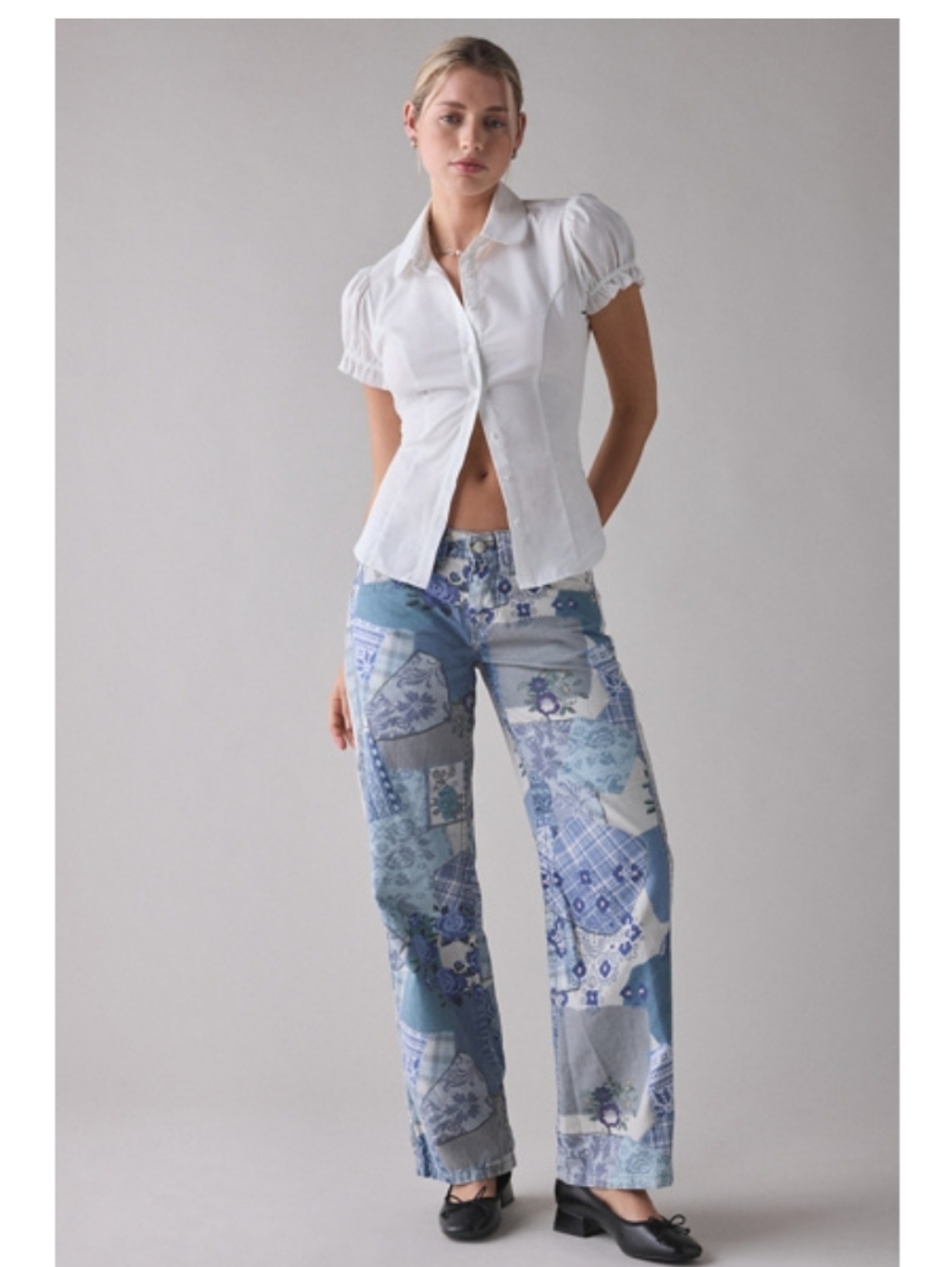 Brand Nrw BDG Kayla Cotton Canvas Low- Rise Blue Patchwork Pants ■ Size 28